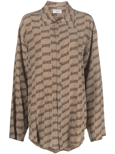 Balenciaga Monogram Logo Printed  Pajama Shirt In Brown