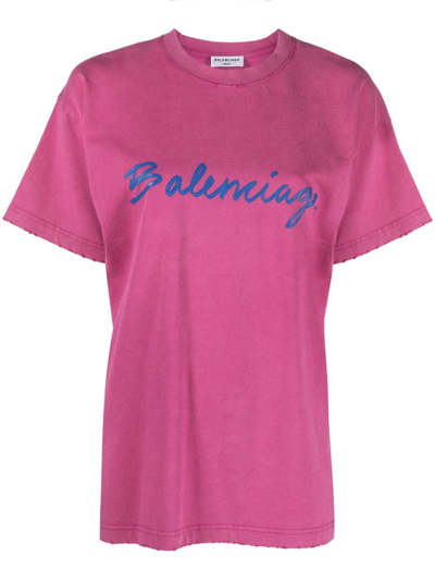 Balenciaga Logo-print Cotton T-shirt In Rosa