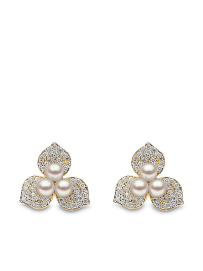 Yoko London 18kt Yellow Gold Petal Pearl And Diamond Earrings In 9
