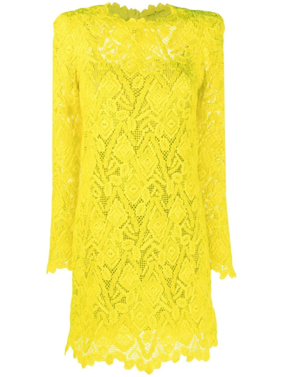 Ermanno Scervino Embroidered-lace Shirt Mini Dress In Yellow