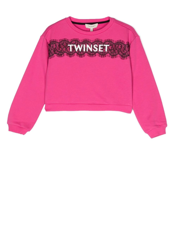 TWINSET Kids logo-trim cropped cardigan - Pink