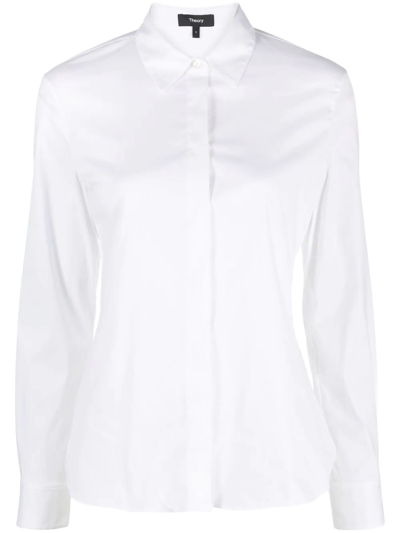 Theory Long Sleeve Linen Button-up Shirt In Multi-colour