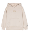 Msgm Logo-print Cotton Hoodie In Nude