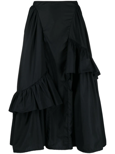 Cecilie Bahnsen Damara Ruffle-hem Cotton-poplin Midi Skirt In Nero