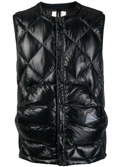 And Wander Diamond Quilted Down Vest In 010 Black