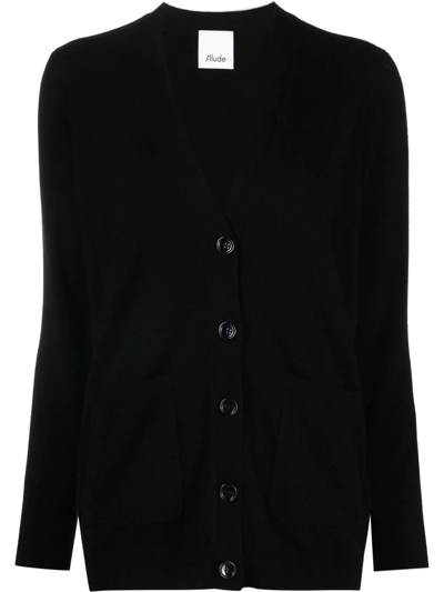 Allude V-neck Wool-blend Cardigan In Black