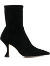 Stuart Weitzman Xcurve 85 Sock Bootie Suede Stretch In Schwarz