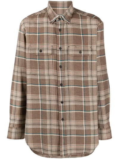 Brioni Check-pattern Shirt In Braun