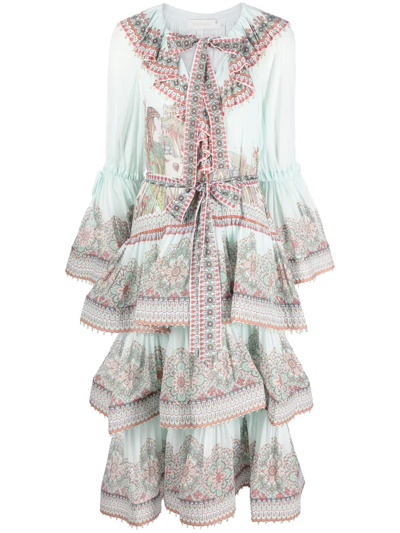 Zimmermann Kaleidoscope Gathered Viscose Midi Dress In Multicolour