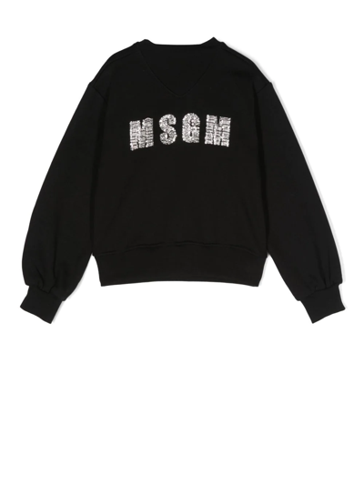 Msgm Sequin-embellished Logo Sweatshirt In Black