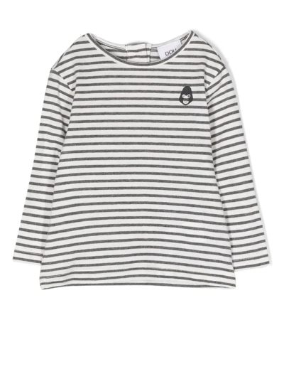 Douuod Babies' Stripe-print Long-sleeved T-shirt In Weiss
