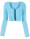 Jacquemus La Maille Crop Cardigan With Logo Charm In Blau