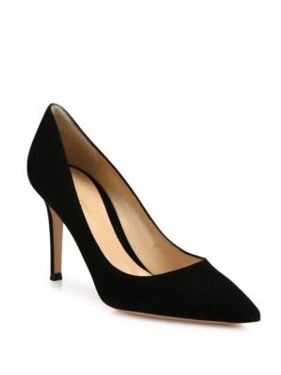 Gianvito Rossi Pointed Toe Heeled Shoes In Silk In Black