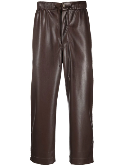 Nanushka Straight-leg Leather-effect Trousers In Dark Brown