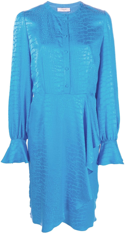 Twinset Crocodile-jacquard Draped Midi Dress In Blau