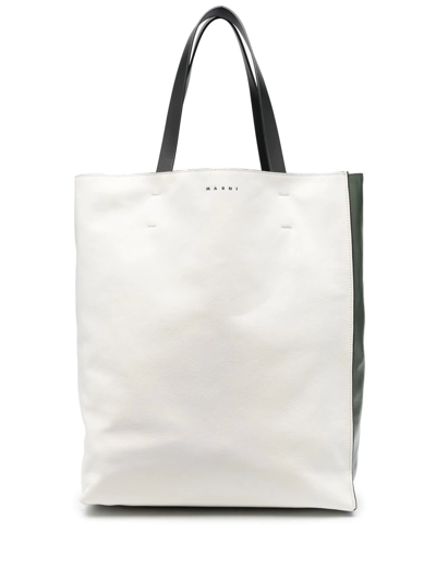 Marni Logo-print Leather Tote Bag In Nude