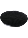 Ganni Structured Rib Knit Wool Blend Beret In Schwarz