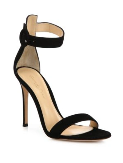 Gianvito Rossi Black Portofino 105 Suede Sandals In Nero