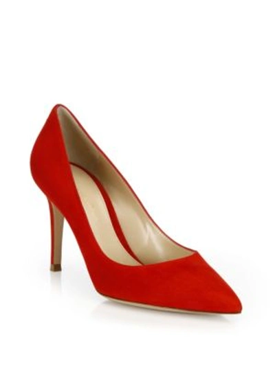 Gianvito Rossi Gianvito Suede Point Toe Pumps In Tabasco Red