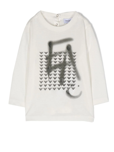 Emporio Armani Babies' Monogram-pattern T-shirt In Weiss