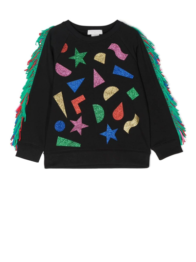 Stella Mccartney Glitter Sticker Fringed Sweatshirt In Schwarz