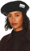 Ganni Structured Rib Knit Wool Blend Beret In Phantom