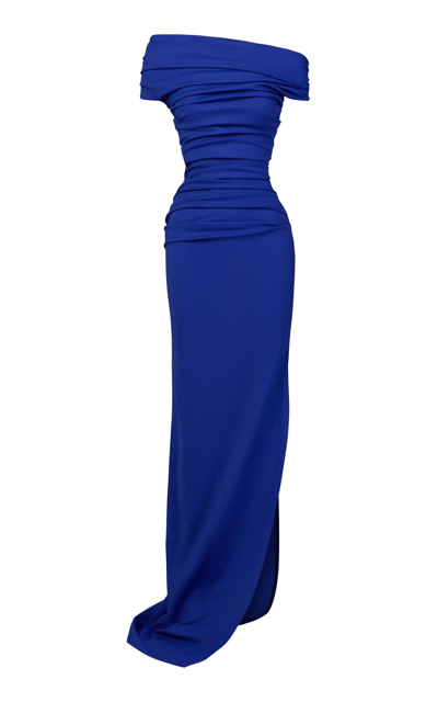 Maticevski Assertion Off-the-shoulder Ruched Stretch-crepe Gown In Electric