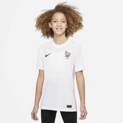 Nike Fff 2022 Stadium Away Big Kids'  Dri-fit Soccer Jersey In White,pink Glaze,blackened Blue