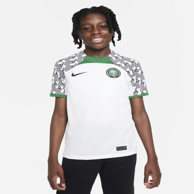 Nike Nigeria 2022/23 Stadium Away Big Kids'  Dri-fit Soccer Jersey In White,pine Green,black