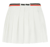 MIU MIU LOGO INTARSIA PLEATED MINI SKIRT