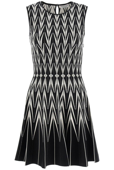 Alexander Mcqueen Intarsia-knit Belted Dress In Black