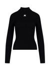 Courrèges Mockneck Rib Knit Sweater In Black