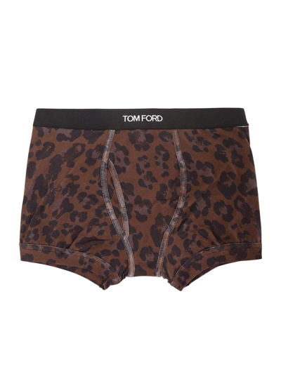 Tom Ford Leopard Printed Boxer Briefs In Black/brown