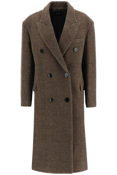 Isabel Marant Houndstooth-pattern Double-breasted Coat In Chestnut