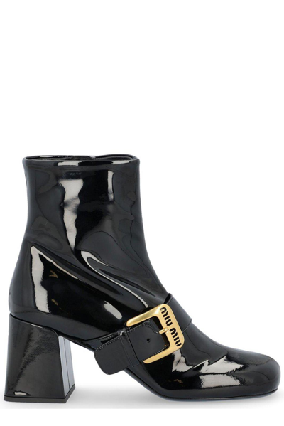 Miu Miu 70mm Buckle-detail Ankle Boots In Nero