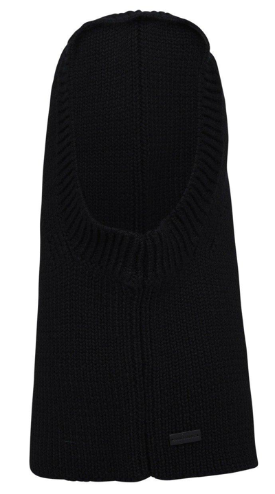 Saint Laurent Logo-plaque Ribbed Balaclava In Black