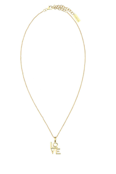 Saint Laurent Love Logo Plaque Chained Necklace In Giallo