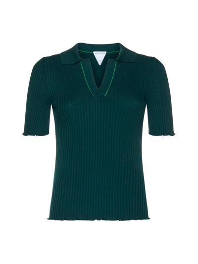Bottega Veneta Topstitched Ribbed Cotton-jersey Polo Shirt In Ink