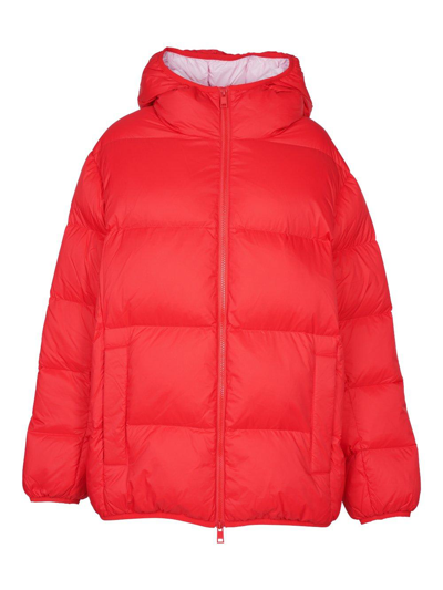 Msgm Zip-up Hooded Puffer Jacket In Red