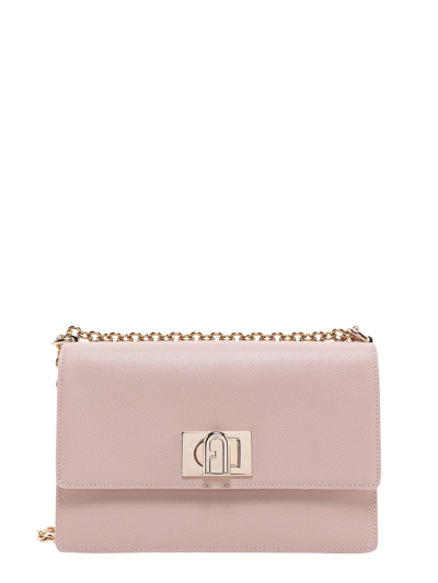 Furla Logo扣环皮质单肩包 In Beige