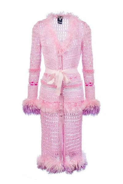 Andreeva Monroe Pink Handmade Knit Cardigan-dress In Pink/purple