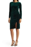 Love By Design Isla Velvet Front Slit Dress In Emerald