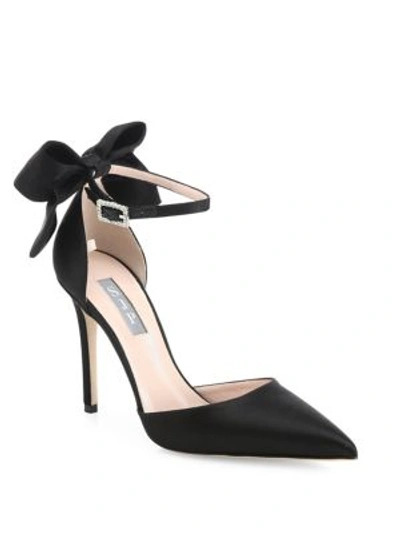 Sjp By Sarah Jessica Parker Trance Bow Satin Ankle-strap Pumps In Black