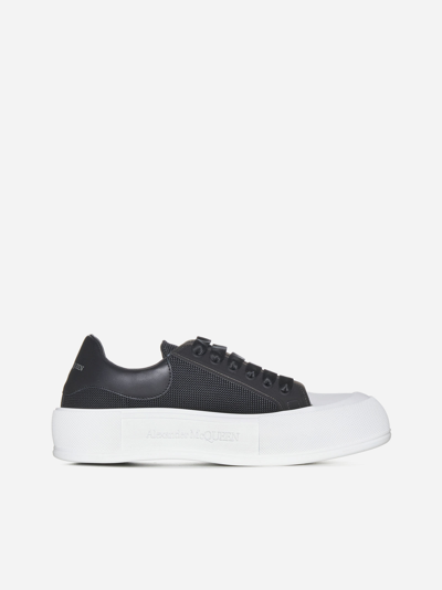 Alexander Mcqueen Plimsoll Mesh And Leather Trainers In Black