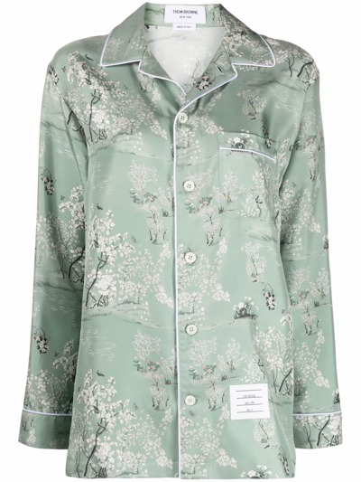 Thom Browne Floral-print Pyjama Top In Green