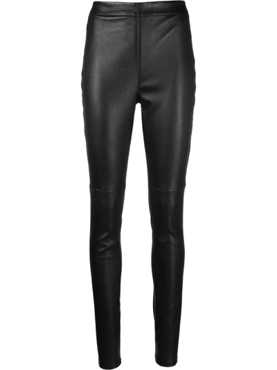 Roberto Cavalli Leather Skinny Pants In Black