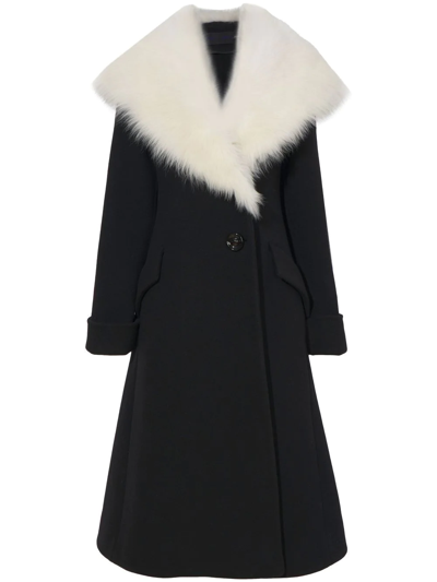 Proenza Schouler Double Face Melton Wool Blend Genuine Shearling Lapel Coat In Black
