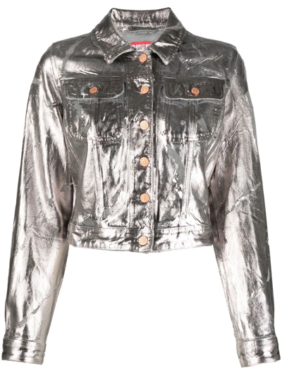 Diesel Cropped Metallic Jacket In Silver