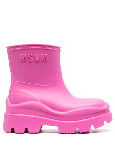 Msgm Lug-sole Ankle Rain Boots In Fuchsia
