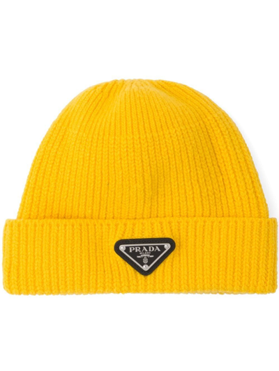 Prada Wool And Cashmere Beanie In Yellow